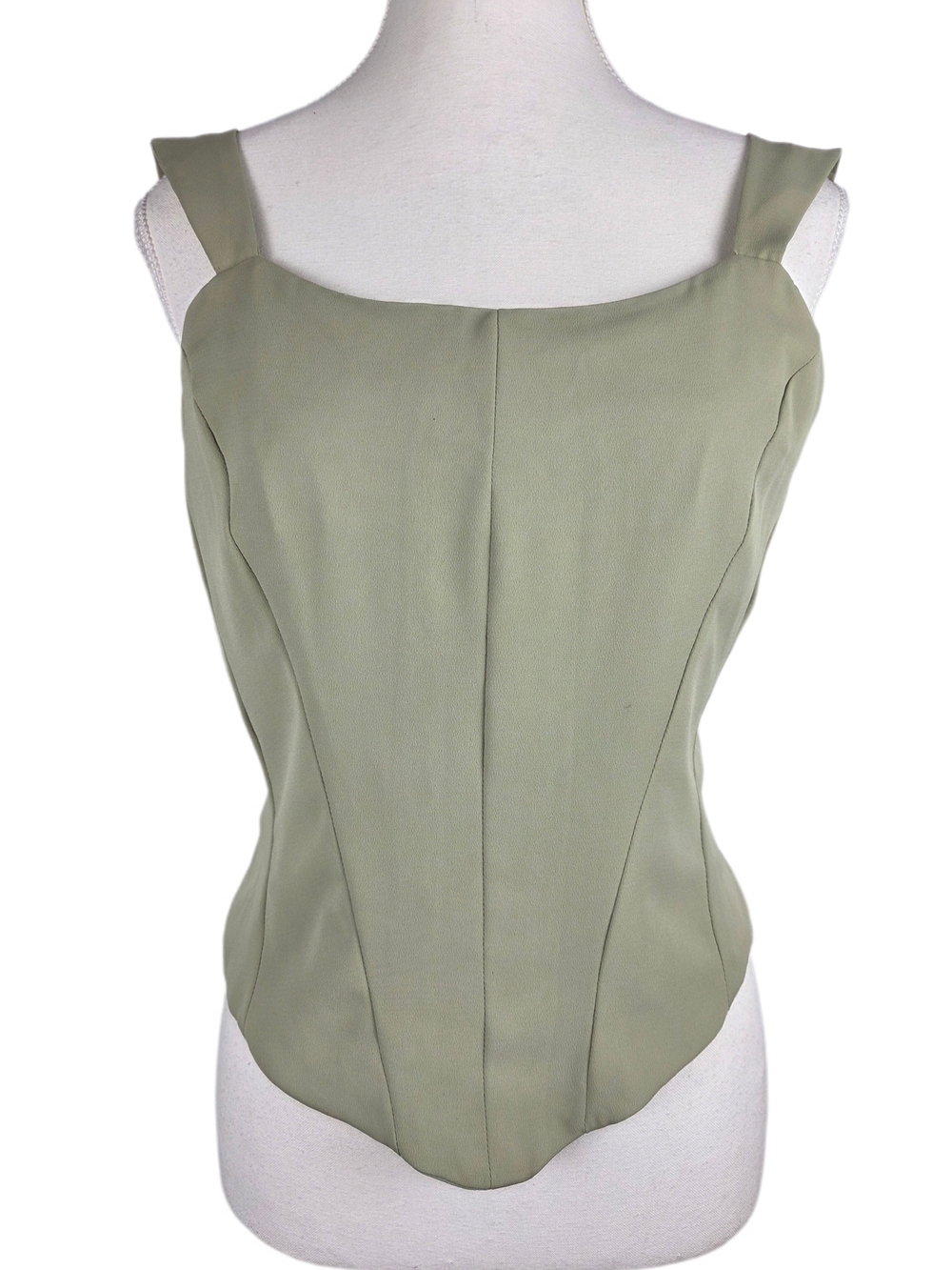 Bespoke Handmade Vintage Silk Corset Top - Sage Khaki Tailored Bodice M